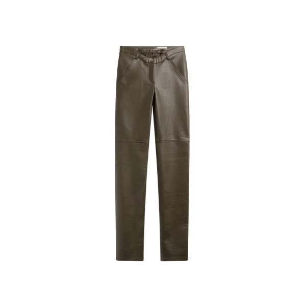 The Frankie Shop Ascona Faux Leather Pants - Dark Olive - Oversized Minimalist Pants in Green - Shop at Luxury Shoes 
