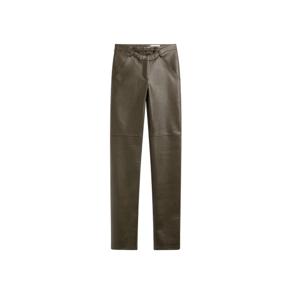 The Frankie Shop Ascona Faux Leather Pants - Dark Olive - Oversized Minimalist Pants in Green - Shop at Luxury Shoes 