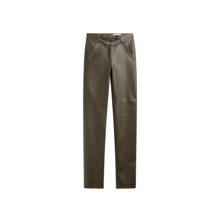 The Frankie Shop Ascona Faux Leather Pants - Dark Olive - Oversized Minimalist Pants in Green - Shop at Luxury Shoes 