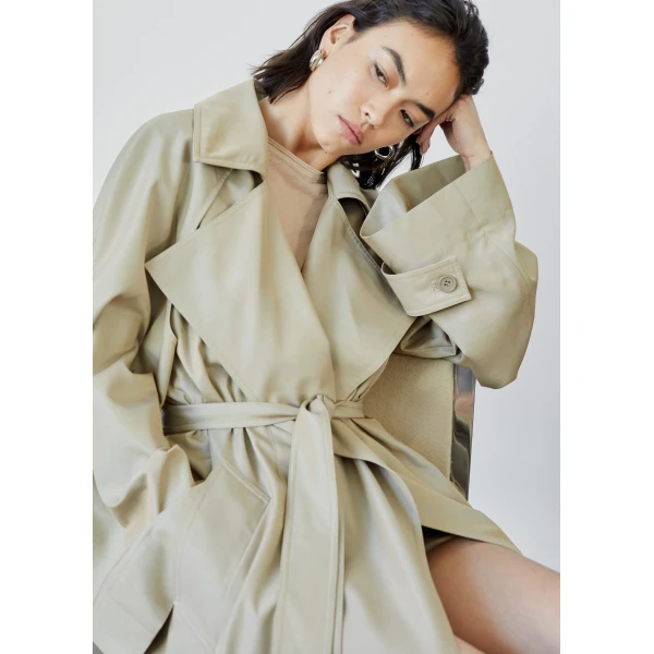 The Frankie Shop Astoria Cut-Out Raglan Sleeve Trench Coat - Beige - Oversized Minimalist Coats in Beige - Shop at Luxury Shoes 