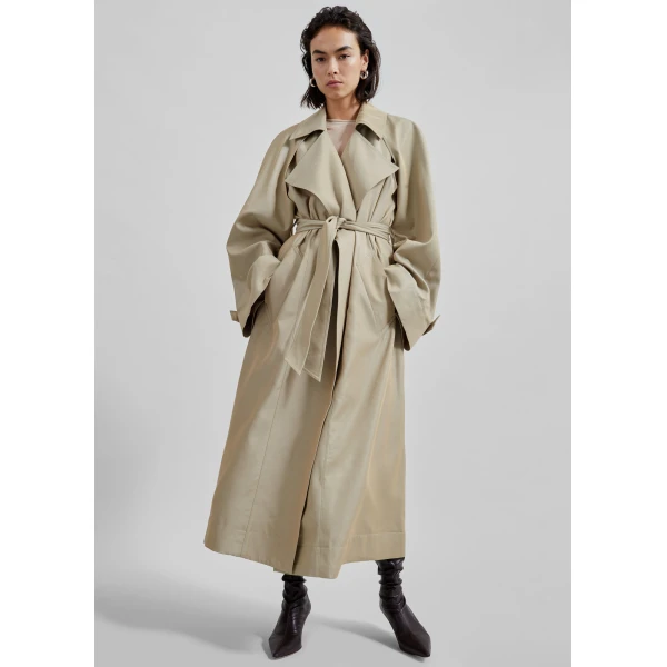 The Frankie Shop Astoria Cut-Out Raglan Sleeve Trench Coat - Beige - Oversized Minimalist Coats in Beige - Shop at Luxury Shoes 