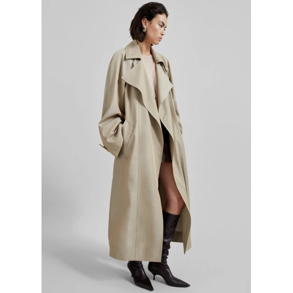 The Frankie Shop Astoria Cut-Out Raglan Sleeve Trench Coat - Beige - Oversized Minimalist Coats in Beige - Shop at Luxury Shoes 