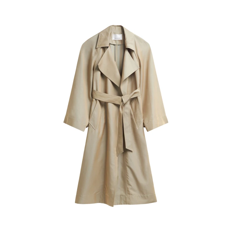 The Frankie Shop Astoria Cut-Out Raglan Sleeve Trench Coat - Beige - Oversized Minimalist Coats in Beige - Shop at Luxury Shoes 