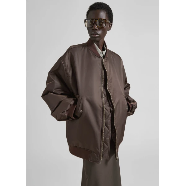 The Frankie Shop Astra Bomber Jacket - Brown - Oversized Minimalist Jackets in Beige - Shop at Luxury Shoes 