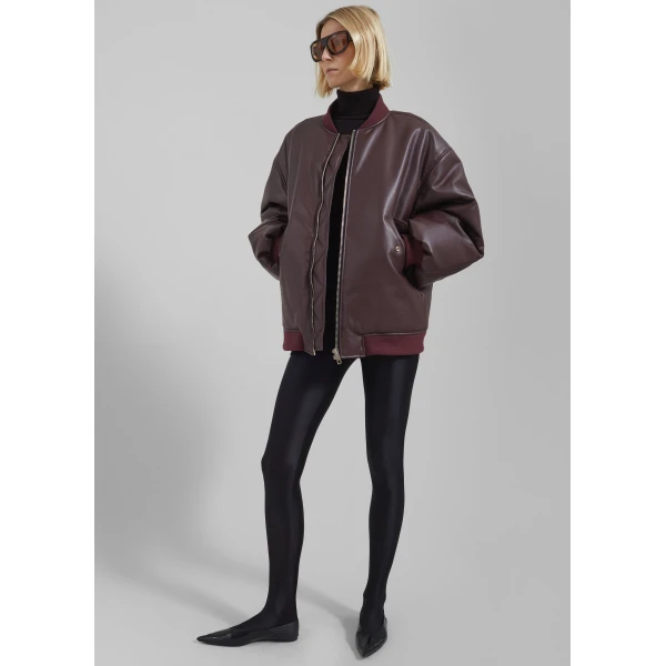 The Frankie Shop Astra Faux Leather Bomber Jacket – Burgundy, view 2