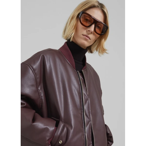The Frankie Shop Astra Faux Leather Bomber Jacket – Burgundy, view 3