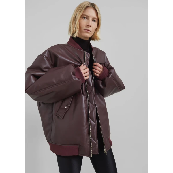 The Frankie Shop Astra Faux Leather Bomber Jacket – Burgundy, view 4