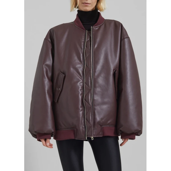 The Frankie Shop Astra Faux Leather Bomber Jacket – Burgundy, view 5