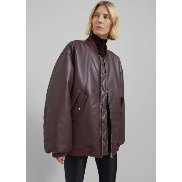 The Frankie Shop Astra Faux Leather Bomber Jacket – Burgundy, view 6