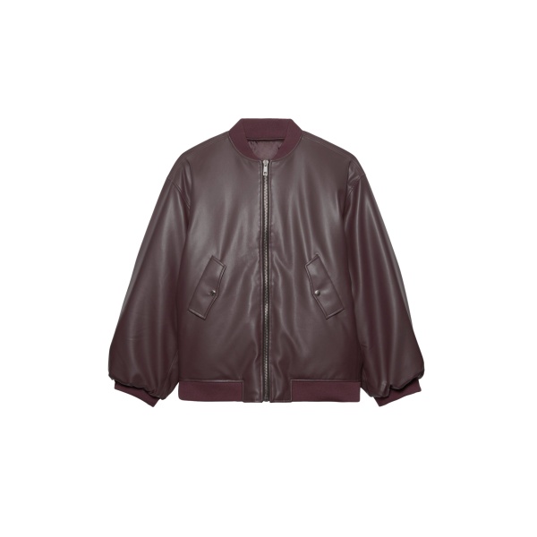 The Frankie Shop Astra Faux Leather Bomber Jacket - Burgundy - Oversized Minimalist Jackets in Red - Shop at Luxury Shoes 