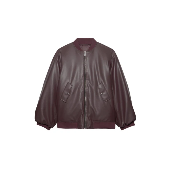 The Frankie Shop Astra Faux Leather Bomber Jacket – Burgundy
