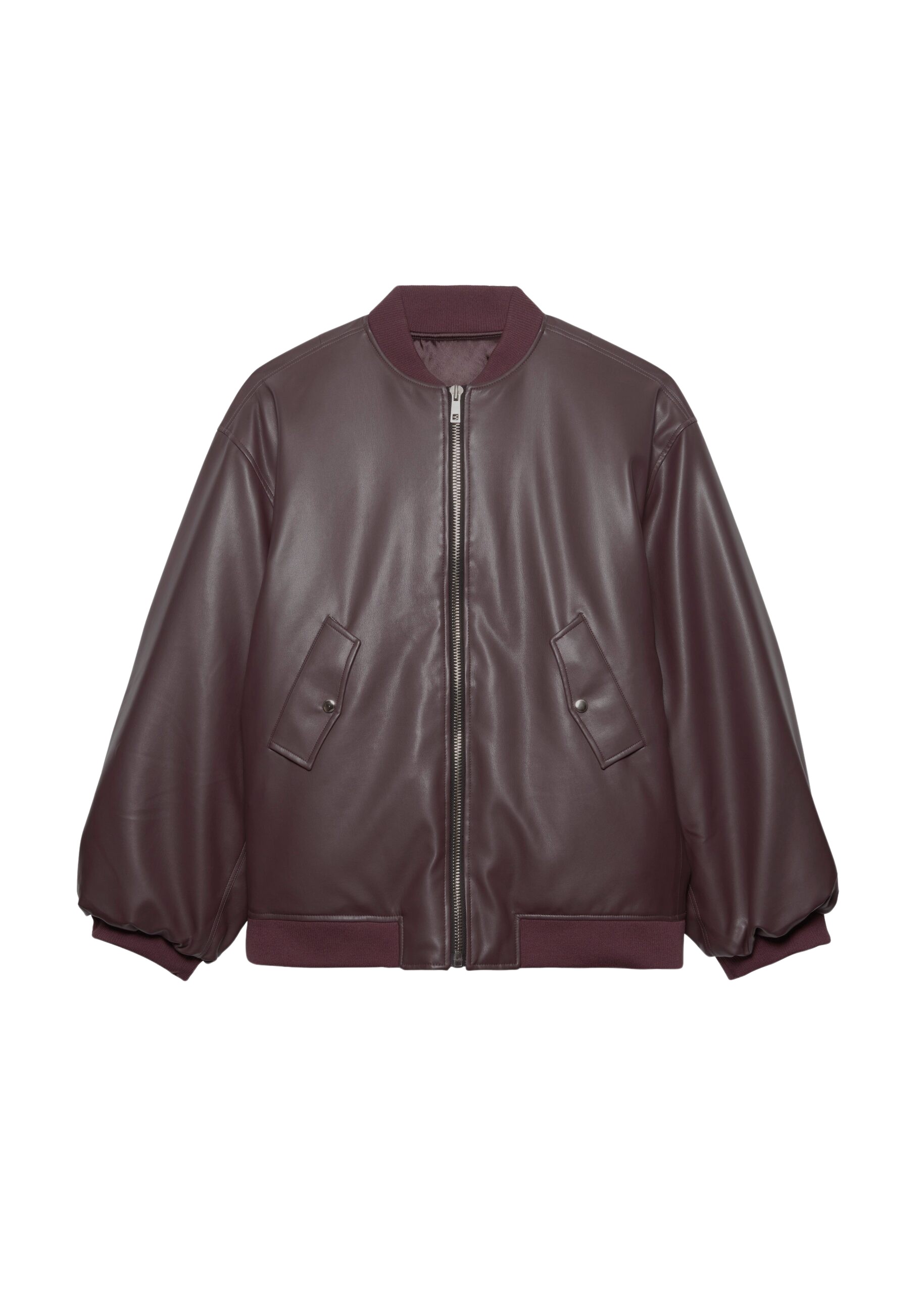 The Frankie Shop Astra Faux Leather Bomber Jacket – Burgundy