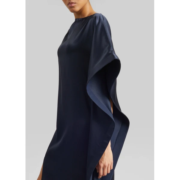 The Frankie Shop Asymmetric Maxi Dress - Dark Ink Navy - Oversized Minimalist Dresses in Black - Shop at Luxury Shoes 