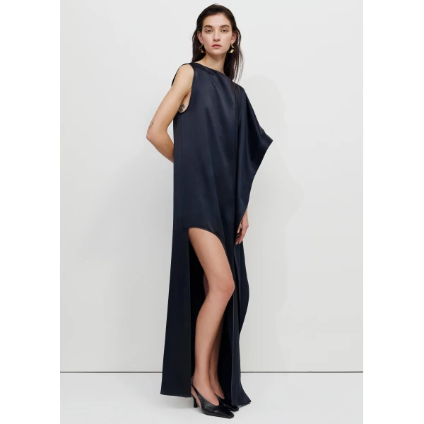 The Frankie Shop Asymmetric Maxi Dress - Dark Ink Navy - Oversized Minimalist Dresses in Black - Shop at Luxury Shoes 