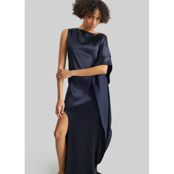 The Frankie Shop Asymmetric Maxi Dress - Dark Ink Navy - Oversized Minimalist Dresses in Black - Shop at Luxury Shoes 