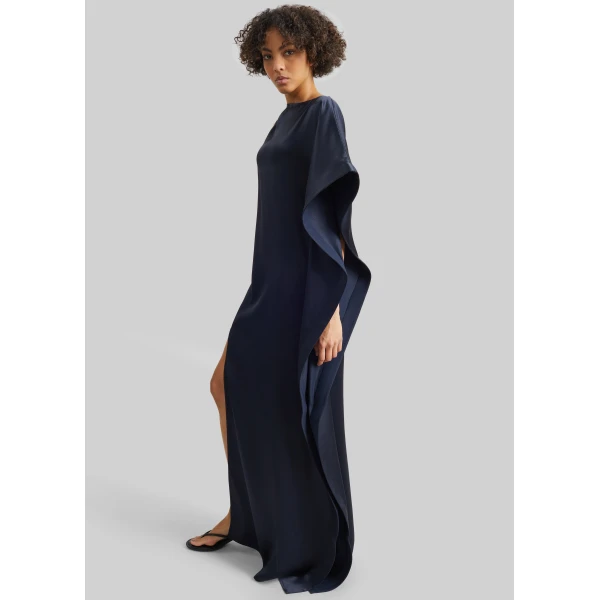 The Frankie Shop Asymmetric Maxi Dress - Dark Ink Navy - Oversized Minimalist Dresses in Black - Shop at Luxury Shoes 