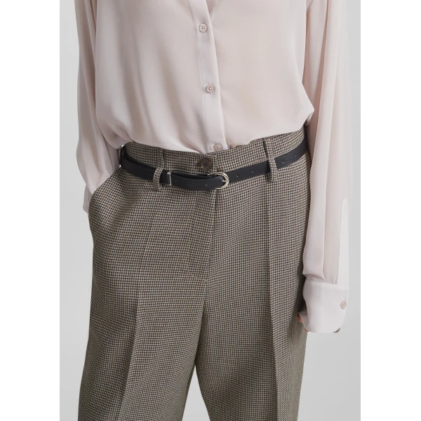 The Frankie Shop Aubel Belted Straight Pants - Black Houndstooth - Oversized Minimalist Pants in Multicolour - Shop at Luxury Shoes 