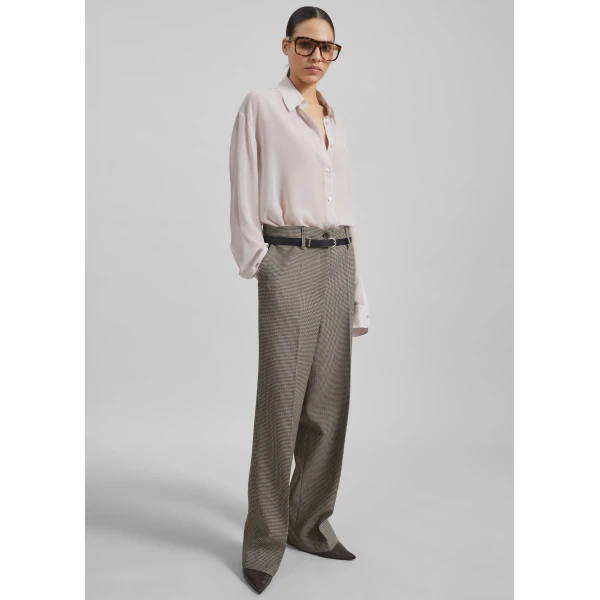 The Frankie Shop Aubel Belted Straight Pants - Black Houndstooth - Oversized Minimalist Pants in Multicolour - Shop at Luxury Shoes 