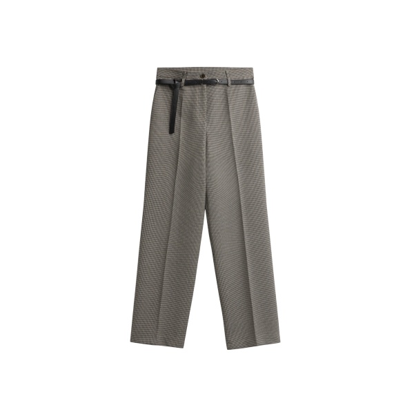 The Frankie Shop Aubel Belted Straight Pants - Black Houndstooth - Oversized Minimalist Pants in Multicolour - Shop at Luxury Shoes 