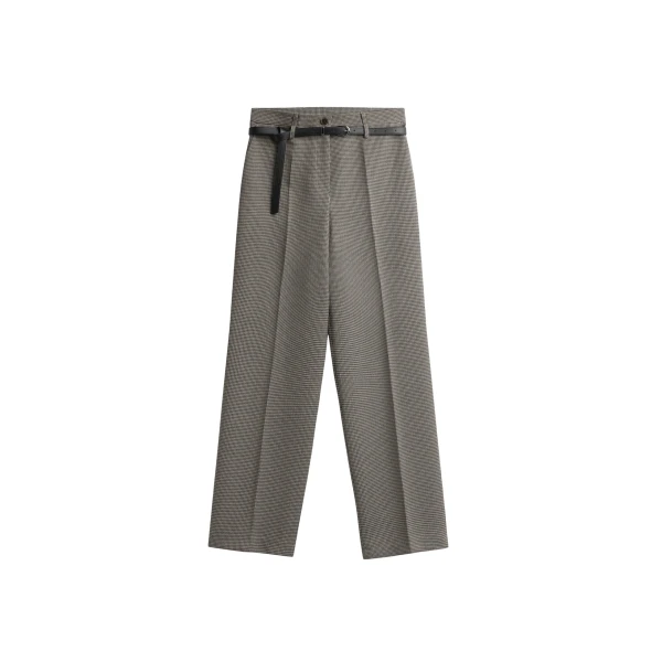 The Frankie Shop Aubel Belted Straight Pants - Black Houndstooth - Oversized Minimalist Pants in Multicolour - Shop at Luxury Shoes 