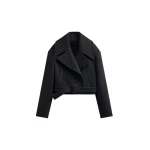 The Frankie Shop Aumale Cropped Wool Peacoat - Charcoal - Oversized Minimalist Coats in Grey - Shop at Luxury Shoes 
