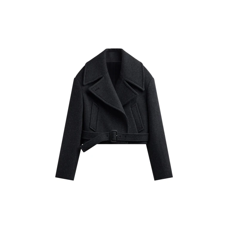 The Frankie Shop Aumale Cropped Wool Peacoat - Charcoal - Oversized Minimalist Coats in Grey - Shop at Luxury Shoes 