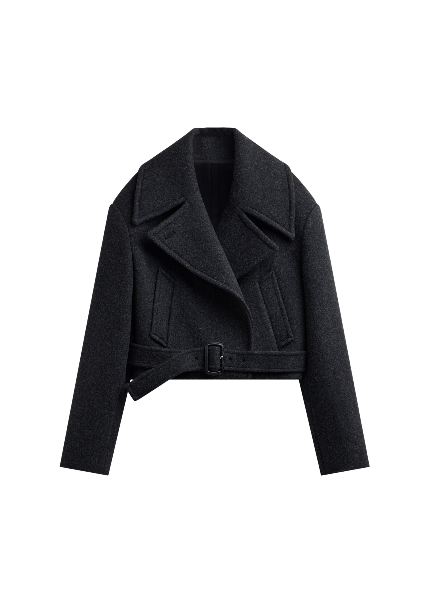 The Frankie Shop Aumale Cropped Wool Peacoat – Charcoal Coat