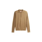 The Frankie Shop Avallon Padded Knit Polo - Camel - Oversized Minimalist Tops in Beige - Shop at Luxury Shoes 