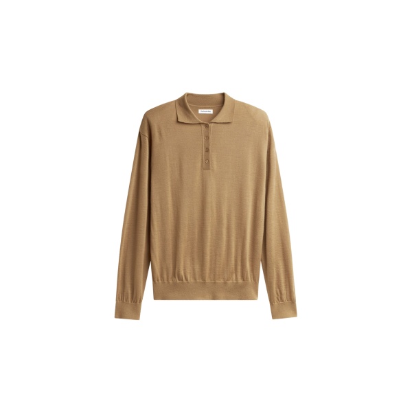 The Frankie Shop Avallon Padded Knit Polo - Camel - Oversized Minimalist Tops in Beige - Shop at Luxury Shoes 