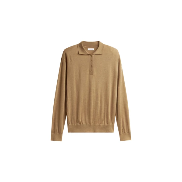 The Frankie Shop Avallon Padded Knit Polo - Camel - Oversized Minimalist Tops in Beige - Shop at Luxury Shoes 