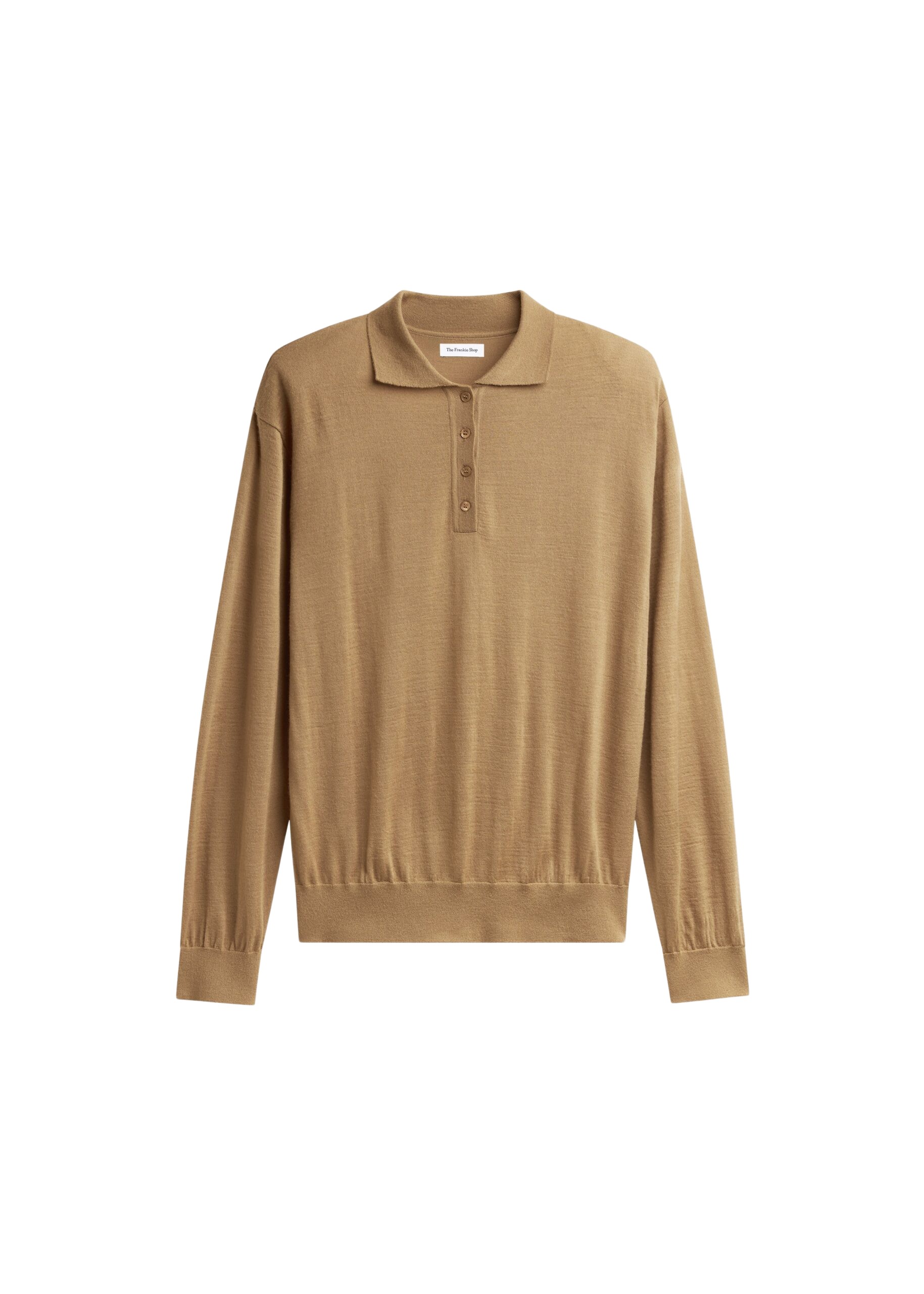 The Frankie Shop Avallon Padded Knit Polo - Camel - Oversized Minimalist Tops in Beige - Shop at Luxury Shoes 