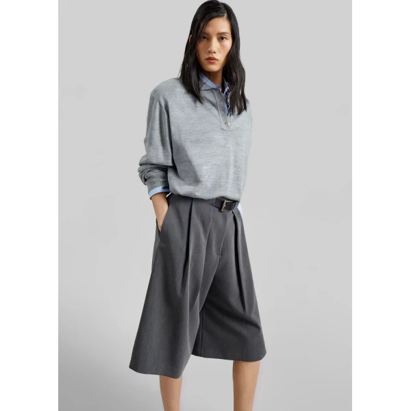 The Frankie Shop Avallon Padded Knit Polo – Grey, view 2
