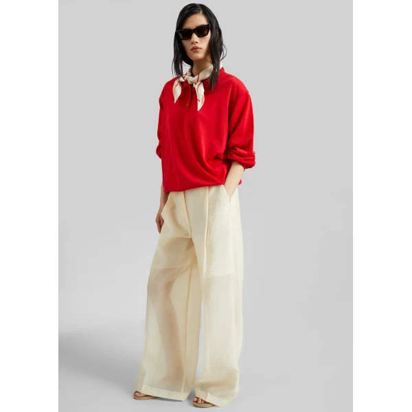 The Frankie Shop Avallon Padded Knit Polo - Red - Oversized Minimalist Tops in Red - Shop at Luxury Shoes 