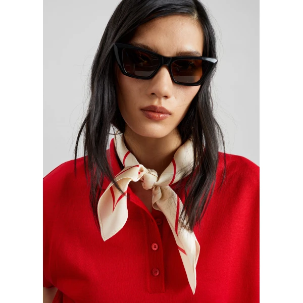 The Frankie Shop Avallon Padded Knit Polo - Red - Oversized Minimalist Tops in Red - Shop at Luxury Shoes 
