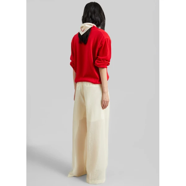 The Frankie Shop Avallon Padded Knit Polo - Red - Oversized Minimalist Tops in Red - Shop at Luxury Shoes 