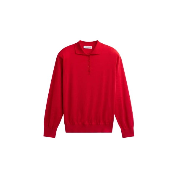 The Frankie Shop Avallon Padded Knit Polo - Red - Oversized Minimalist Tops in Red - Shop at Luxury Shoes 