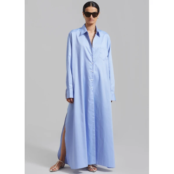 The Frankie Shop Avery Shirt Dress - Blue - Oversized Minimalist Dresses in Blue - Shop at Luxury Shoes 
