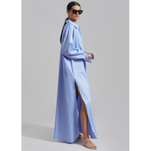 The Frankie Shop Avery Shirt Dress - Blue - Oversized Minimalist Dresses in Blue - Shop at Luxury Shoes 