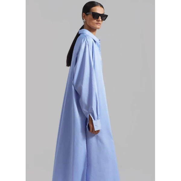 The Frankie Shop Avery Shirt Dress - Blue - Oversized Minimalist Dresses in Blue - Shop at Luxury Shoes 
