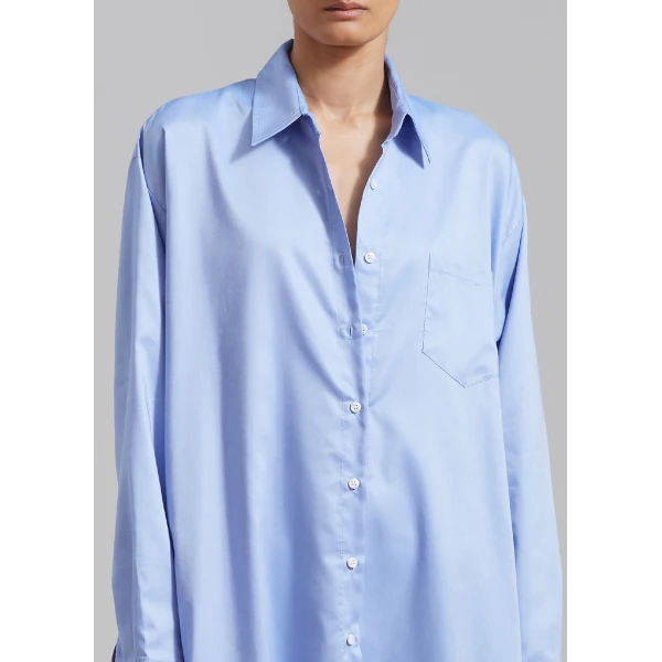 The Frankie Shop Avery Shirt Dress - Blue - Oversized Minimalist Dresses in Blue - Shop at Luxury Shoes 