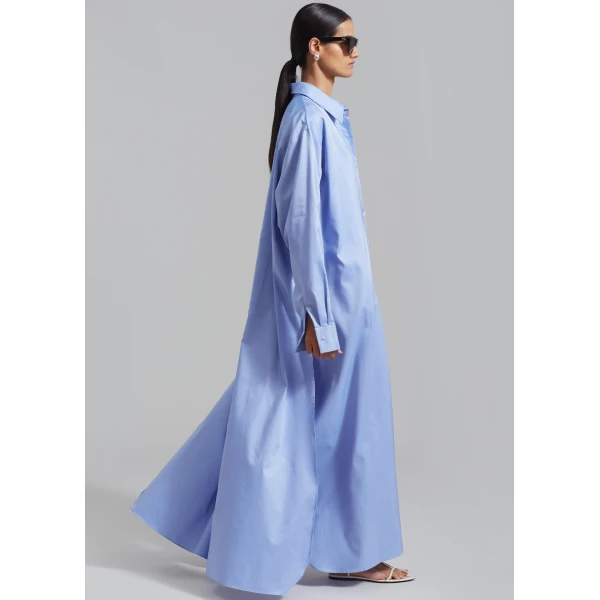 The Frankie Shop Avery Shirt Dress - Blue - Oversized Minimalist Dresses in Blue - Shop at Luxury Shoes 