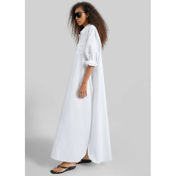 The Frankie Shop Avery Shirt Dress - White - Oversized Minimalist Dresses in White - Shop at Luxury Shoes 