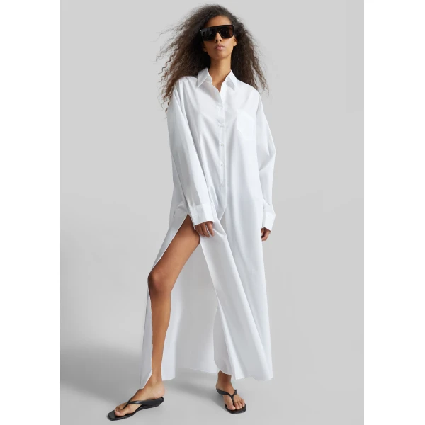 The Frankie Shop Avery Shirt Dress - White - Oversized Minimalist Dresses in White - Shop at Luxury Shoes 