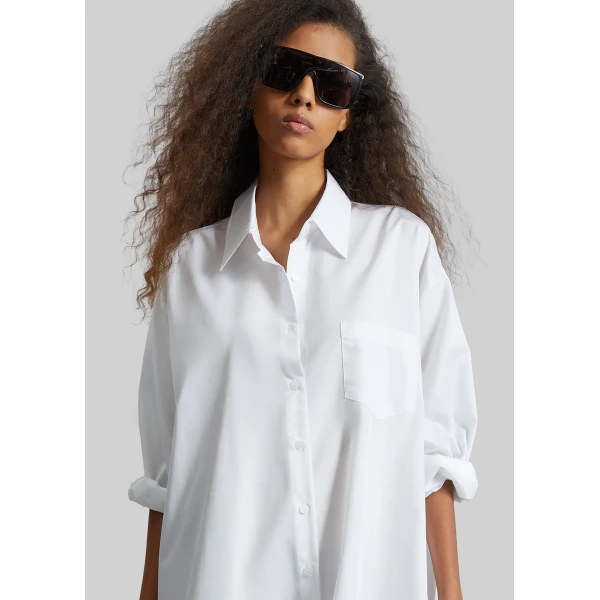 The Frankie Shop Avery Shirt Dress - White - Oversized Minimalist Dresses in White - Shop at Luxury Shoes 