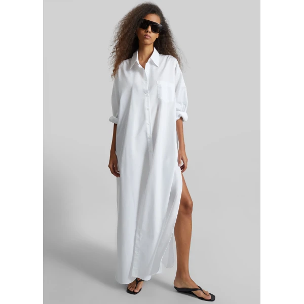 The Frankie Shop Avery Shirt Dress - White - Oversized Minimalist Dresses in White - Shop at Luxury Shoes 