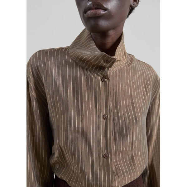 The Frankie Shop Avila Sheer Fluid Shirt - Brown/White Stripe - Oversized Minimalist Tops in Multicolour - Shop at Luxury Shoes 