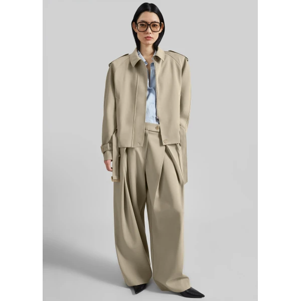 The Frankie Shop Avray Pleated Trousers - Beige - Oversized Minimalist Pants in Beige - Shop at Luxury Shoes 