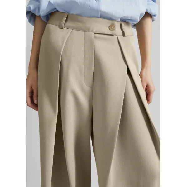 The Frankie Shop Avray Pleated Trousers - Beige - Oversized Minimalist Pants in Beige - Shop at Luxury Shoes 