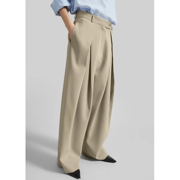 The Frankie Shop Avray Pleated Trousers - Beige - Oversized Minimalist Pants in Beige - Shop at Luxury Shoes 