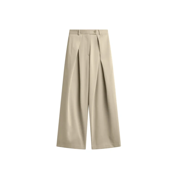 The Frankie Shop Avray Pleated Trousers - Beige - Oversized Minimalist Pants in Beige - Shop at Luxury Shoes 